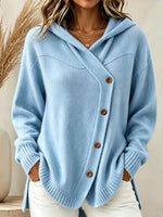 Women's Solid Color V-neck Long-sleeve Casual Loose Hooded Knit Cardigan