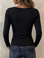 Square Neck Lace Sheer Panel Fitted Long Sleeve Top