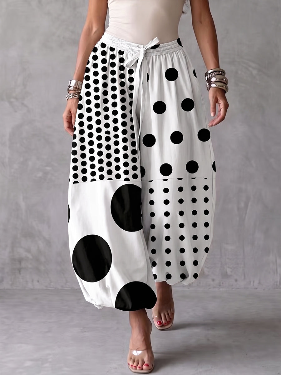 Bold Polka Dot Linen Ballon Pants