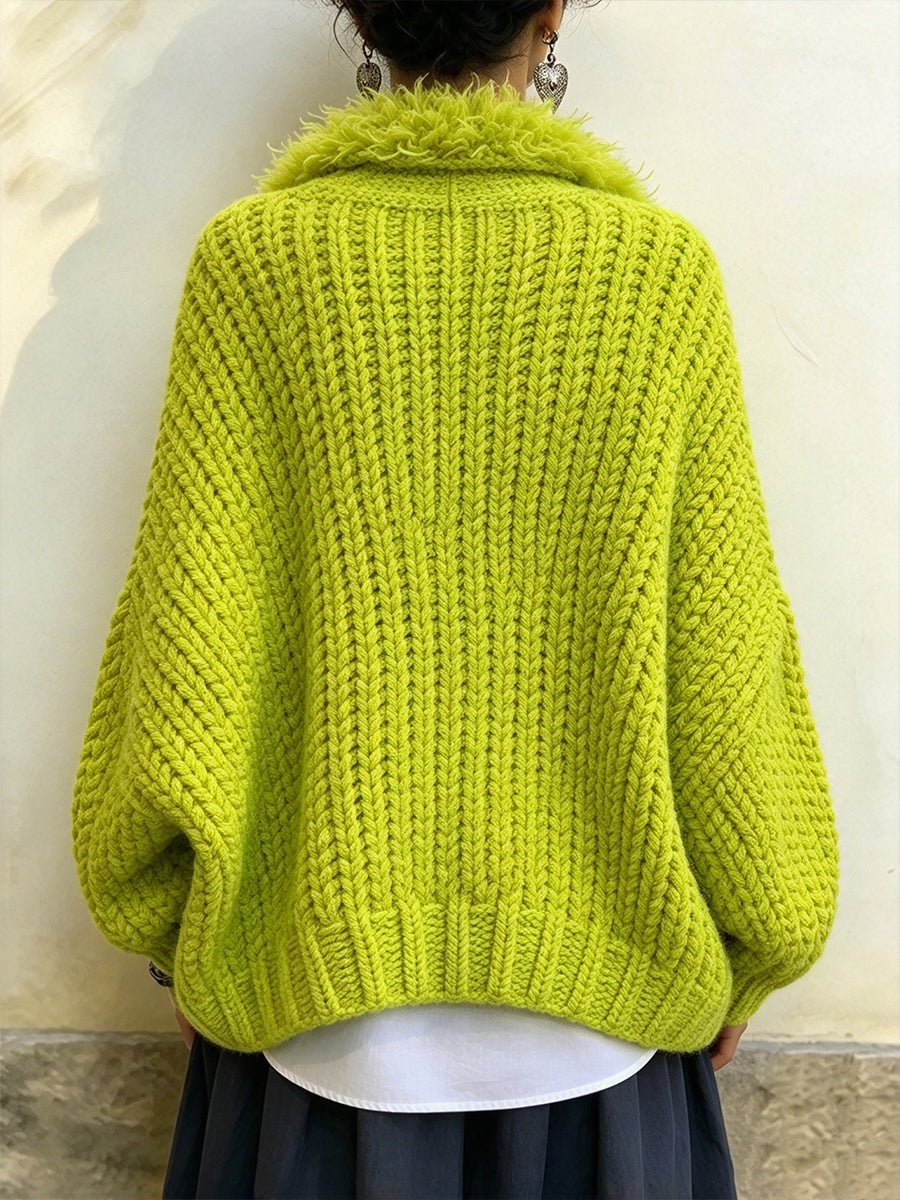 Cozy Faux-Fur Trimmed Chunky Knit Cardigan