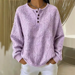 Chic Textured Henley Sweatshirt In Mixed-color Chunky Yarn