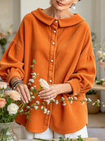 Chic Vintage Textured Orange Button-down Collared Shirt