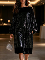Elegant Sequin-paneled Velvet Midi Dress