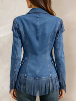 Fringed Statement Gold-Button Denim Jacket