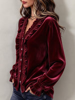 Chic Christmas Ruffled Velvet Shirt