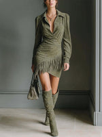 Western-style Faux Suede Fringe Dress