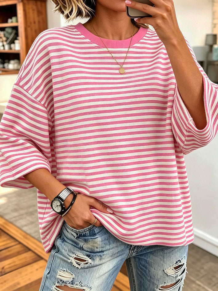 Chic Comfortable Striped Bow Knit Top