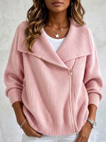 Collared Knit Jacket With Double Zippers