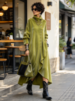 Artistic Asymmetric High Collar Velvet Maxi Dress