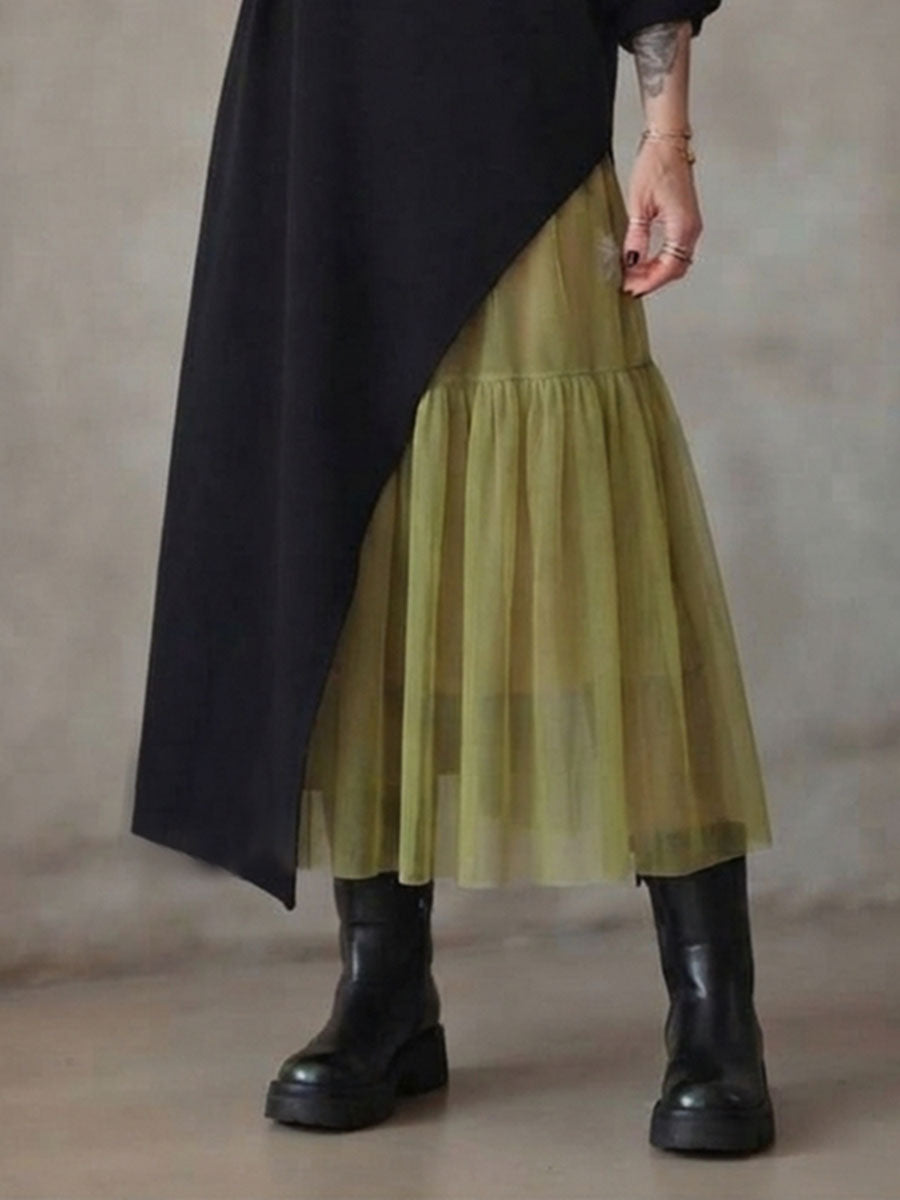 Cozy Turtleneck Asymmetric Hem False Two-piece Maxi Dress