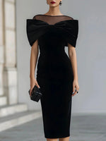 Elegant Velvet Bow Midi Skirt