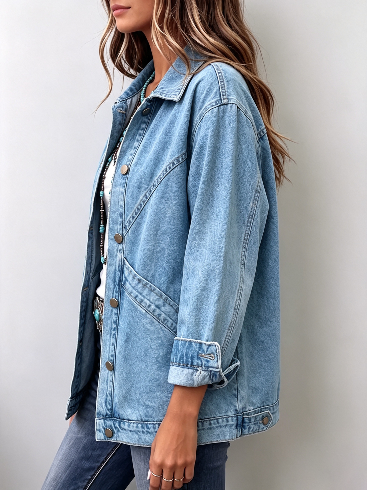 Casual Oversized Twill Patchwork Denim Jacket