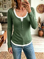 Chic Ribbed Knit Top Featuring A White Knit "faux-layered" Panel Design.
