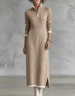 Chic Color-block Trim Quarter-zip Knit Midi Dress
