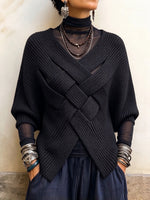 Artistic Interwoven Ribbed Batwing Knit Sweater