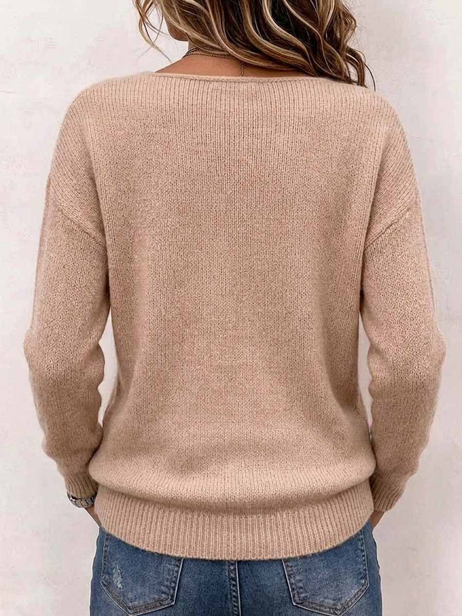 Women's Asymmetrical Fold-over Collar Knit Sweater With Button Details