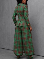 Two-piece Set: Plaid Jacket And Lantern-style Wide-leg Trousers.