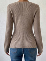 Long-sleeve Fitted Knit Top With A Twisted Deep-v Neckline