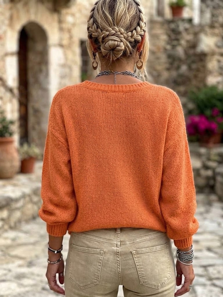 Chic V-neck Sweater With Front Lace-up Detail