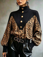 Chic Leopard-print Top With Woven And Knit Paneling