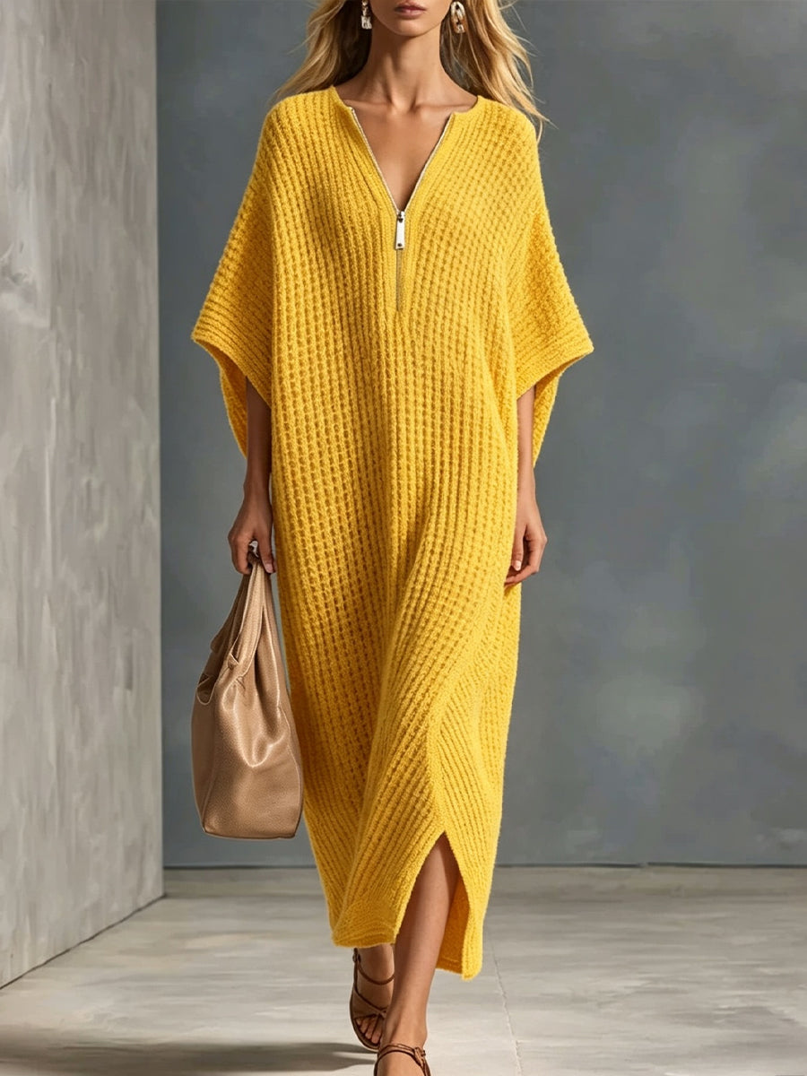 Relaxed-fit Waffle-knit Half-zip Dress