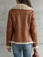 Casual Brown Faux Leather And Shearling Jacket