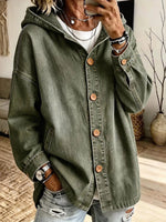 Casual Hooded Button-Front Denim Jacket