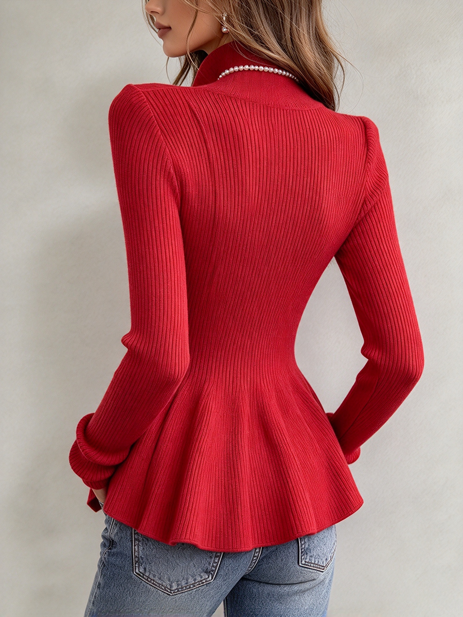 Chic Elegant Asymmetrical Ribbed Peplum Top