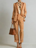 Women's Vintage Plaid Two-piece Suit Set With Contrast Trim