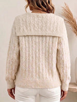Women's Solid Color Sailor Collar Long-sleeve Casual Loose Textured Crochet Knit Cardigan