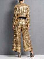 Chic Gold Sequin Sparkle Crop Jacket