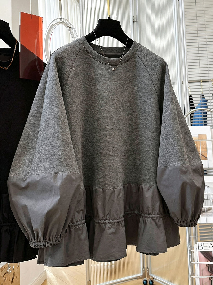 Relaxed-fit Casual Sweatshirt With Paneled Ruffle Hem