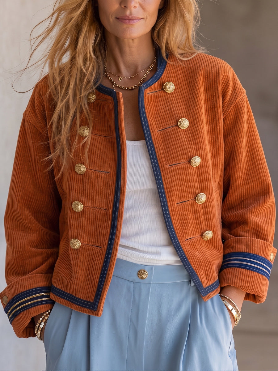 Retro-style Casual Cropped Corduroy Jacket