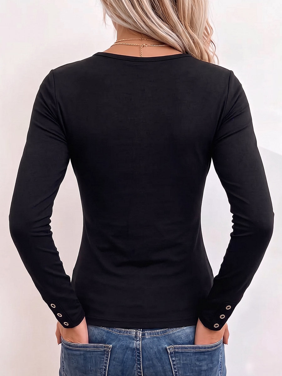 Women's Solid Color Crew-neck Long-sleeve Casual Slim-fit Mesh-panel Pullover Top