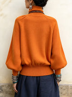 Cozy High-Neck Pleated Lantern-Sleeve Sweater