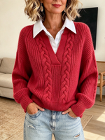 Classic Cable Knit False Two-piece Cable Sweater