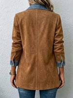Casual Denim Blazer With Faux Suede Paneling