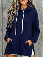 Oversized, Mid-length Corduroy Hooded Pullover With Pockets