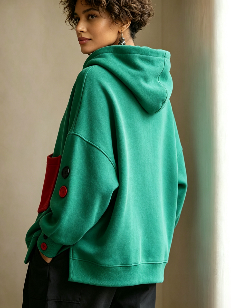 Artistic Color-Block RelaxedLoose-Fit Hoodie