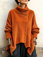 Chic Asymmetric Button-up Collar Corduroy Top
