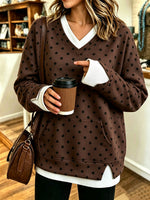 Comfortable Color Block Polka Dot Layered-Look Sweatshirt