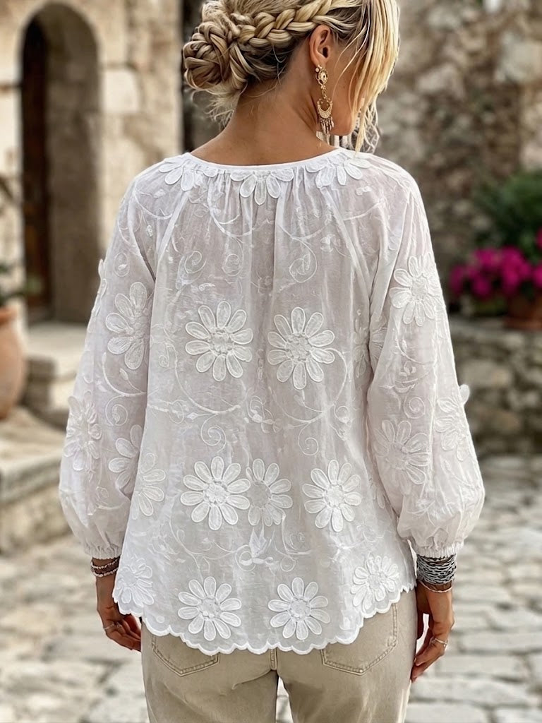 Exquisite And Elegant Cotton Shirt With 3d Embroidery