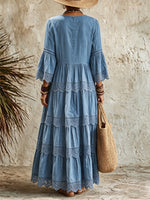 Boho Denim Lace-Trim Maxi Dress