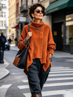 Chic Asymmetric Button-up Collar Corduroy Top