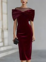 Elegant Velvet Bow Midi Skirt