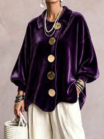 Oversized Velvet Coat Featuring Large Lapels, Large Buttons, And Lantern Sleeves
