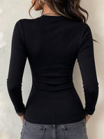 Chic Long-sleeve Knit Top With Metal Eyelet Cutouts