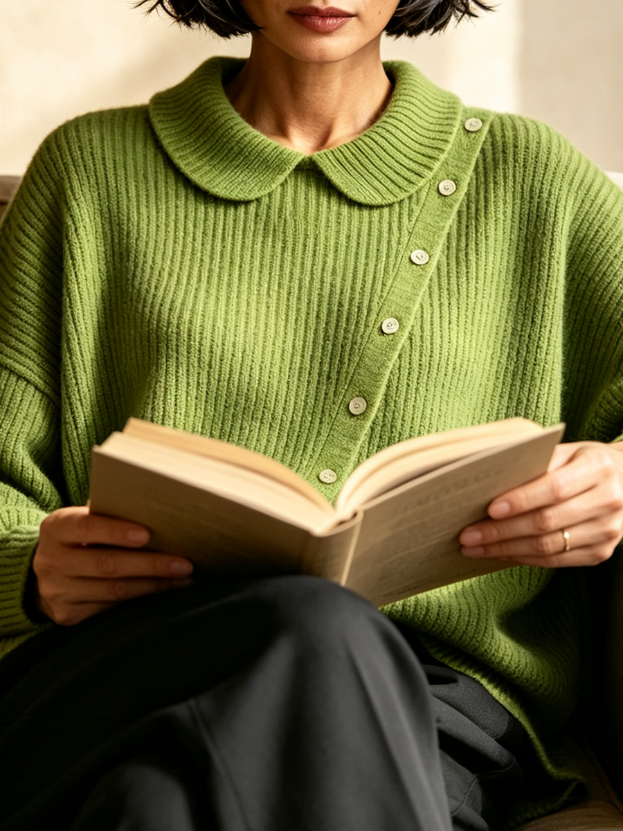 Cozy Peter Pan Collar Asymmetric Sweater
