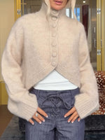 Cozy High-neck Plush Cropped Cardigan