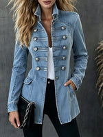 Stylish And Casual Military-style Denim Jacket